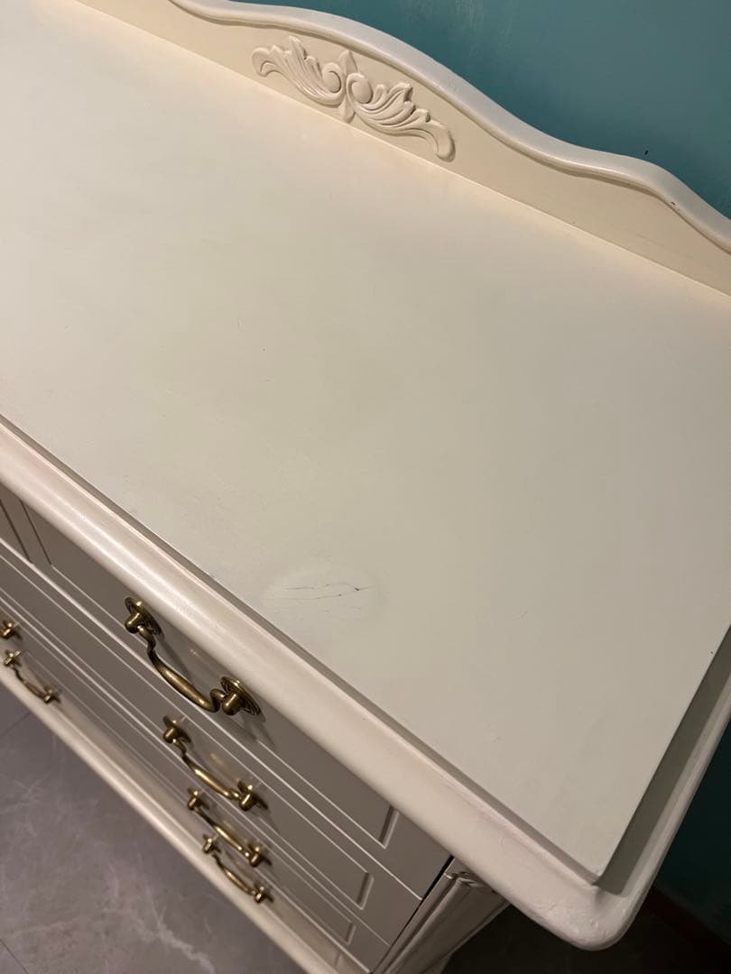 アンティーク　ホワイト家具木製チェスト 5段　ロココ調