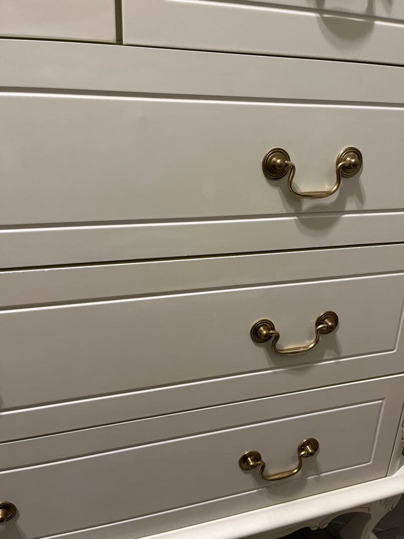 アンティーク　ホワイト家具木製チェスト 5段　ロココ調