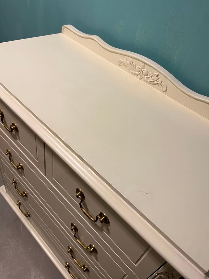 アンティーク　ホワイト家具木製チェスト 5段　ロココ調