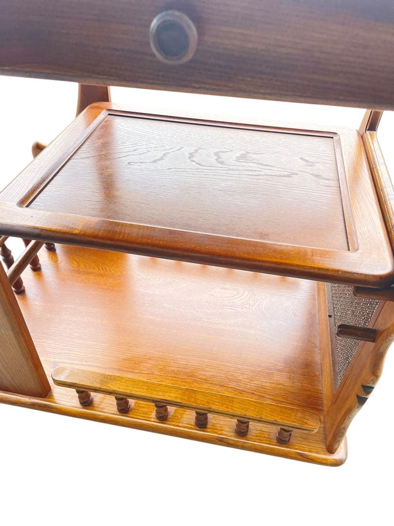 HR603 希少デザイン　カリモク家具　キッチンワゴン　サイドワゴン　ラタン