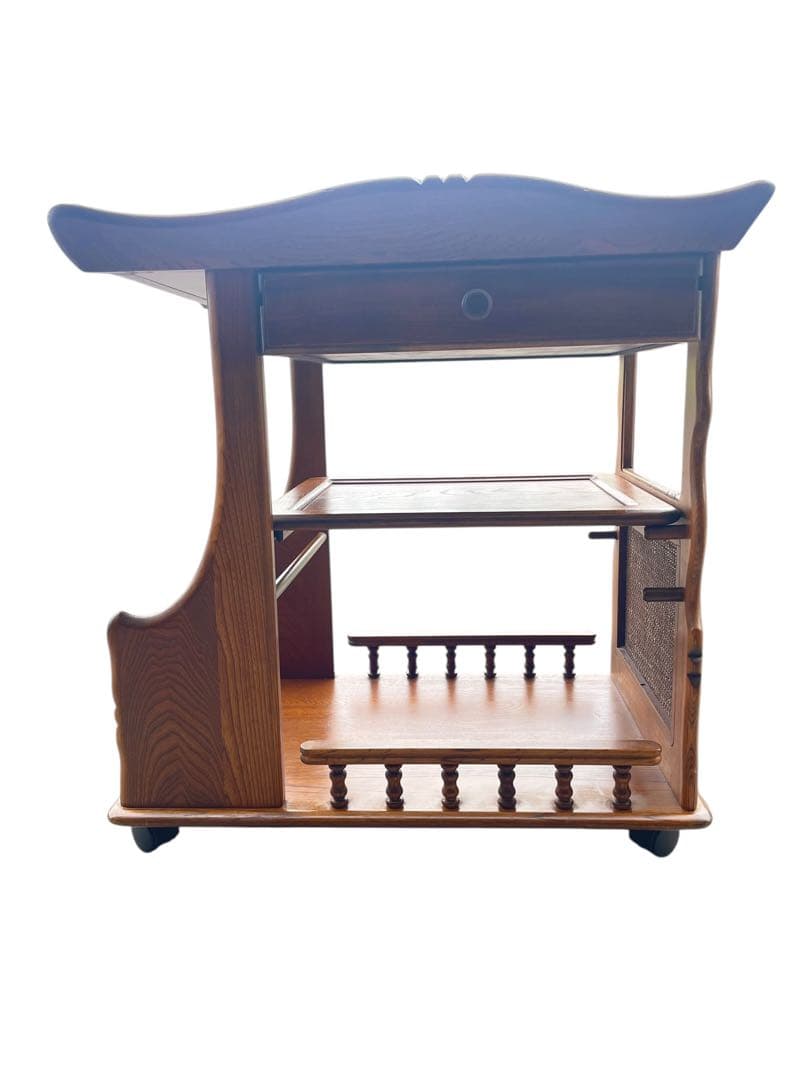 HR603 希少デザイン　カリモク家具　キッチンワゴン　サイドワゴン　ラタン