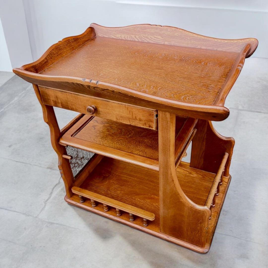 HR603 希少デザイン　カリモク家具　キッチンワゴン　サイドワゴン　ラタン