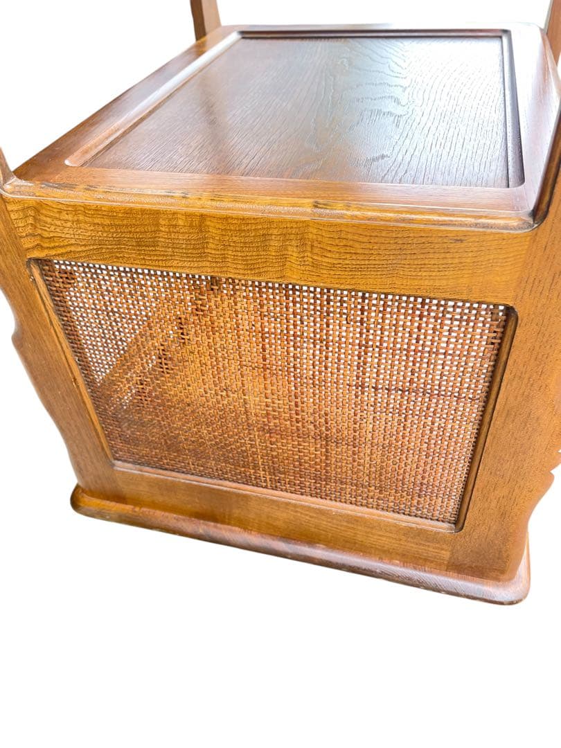 HR603 希少デザイン　カリモク家具　キッチンワゴン　サイドワゴン　ラタン