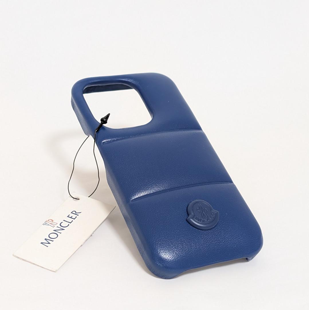 MONCLER iPhone14pro ケース キルティング 羊革 ブルー
