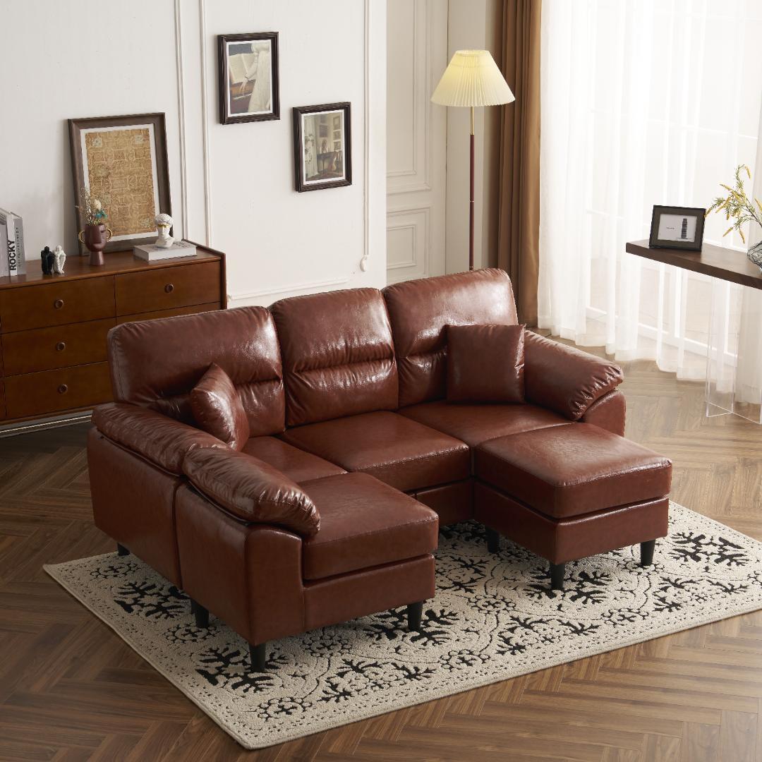 超人気！ ソファーセット 2-5人掛け クッション付き 肘付き Brown