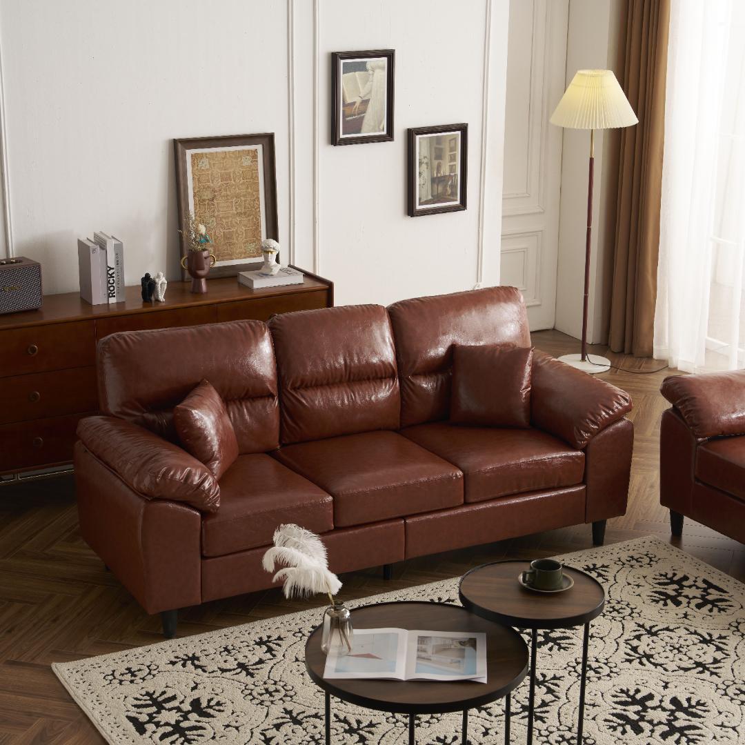 超人気！ ソファーセット 2-5人掛け クッション付き 肘付き Brown