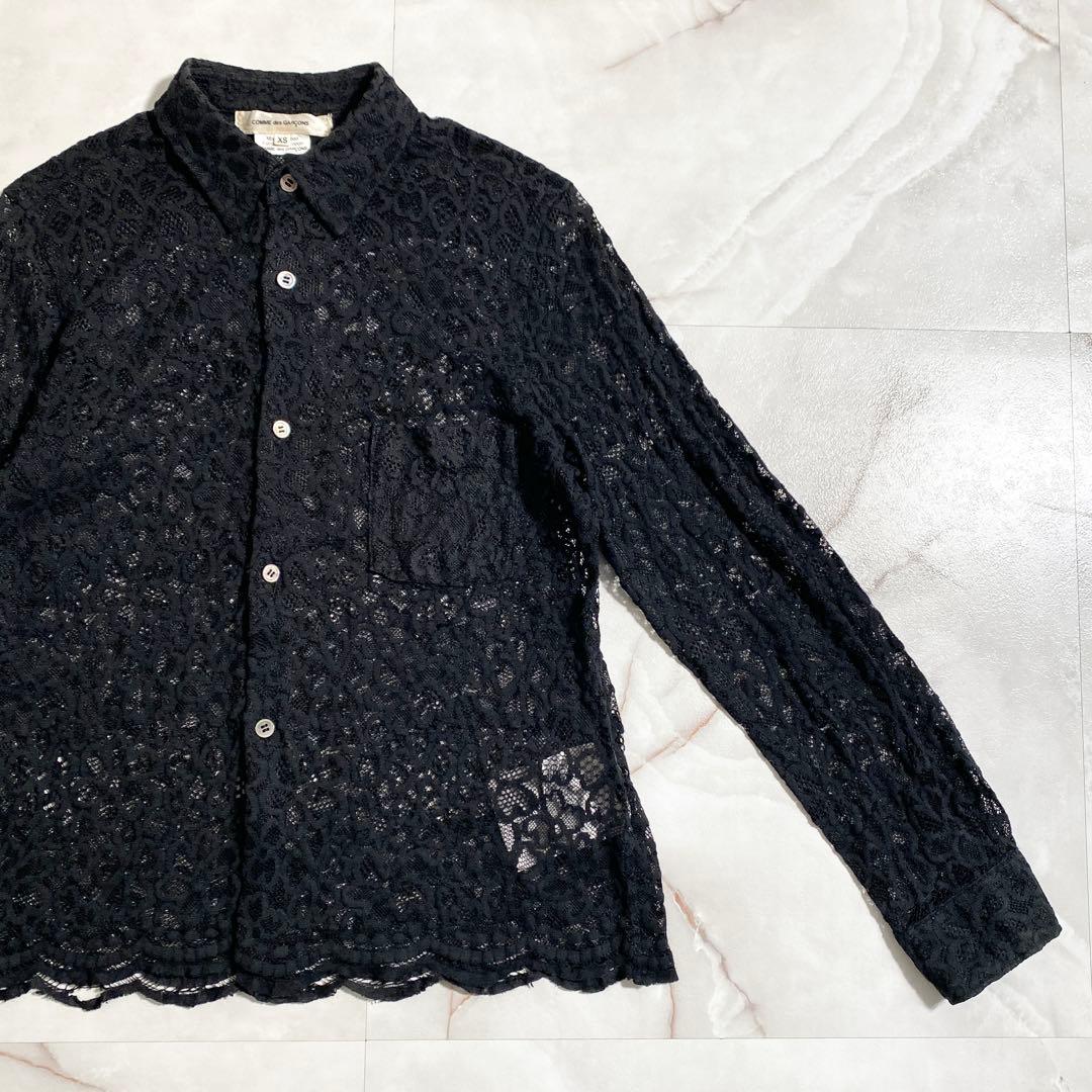 A17418 コムデギャルソン 12ss 総レース花柄シャツ ブラック XS