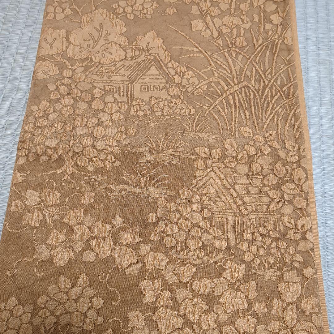 西陣織　渡文謹製　全通柄袋帯 手織纐纈 風景文　着物a