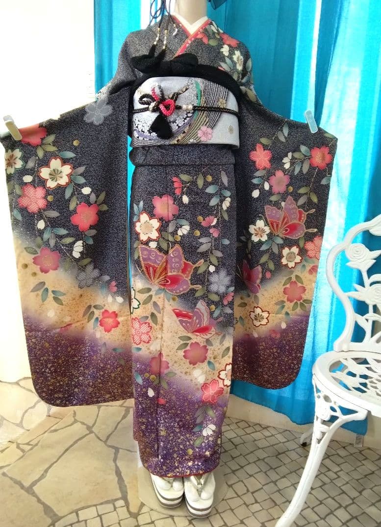 振袖フルセット、正絹、成人式、重ね襟、帯揚げ帯締め、西陣袋帯、長襦袢美品