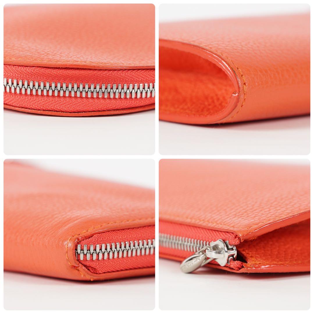【美品✨】シャンボール・セリエ 長財布 ラウンドファスナー レザー オレンジ