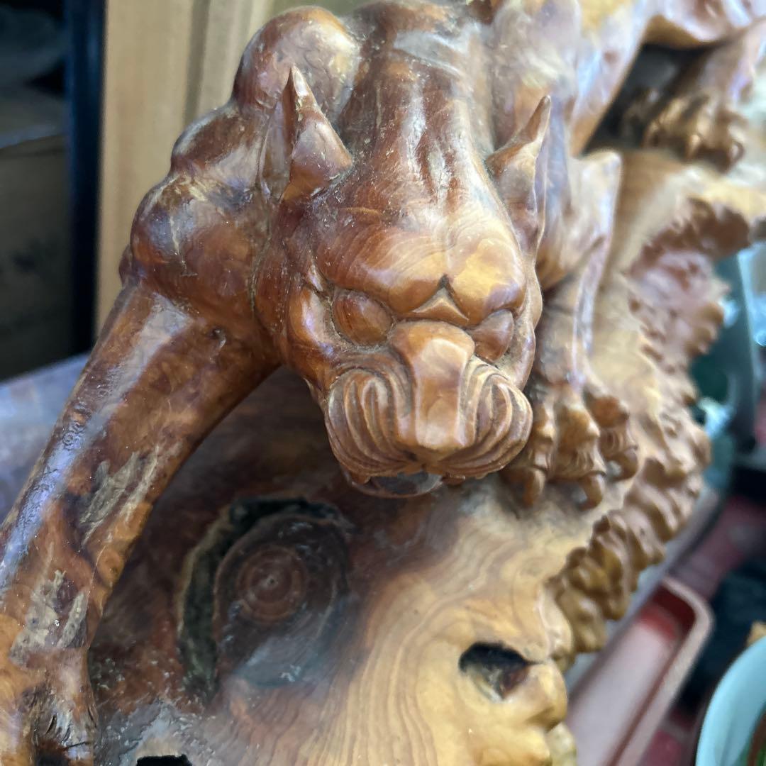 木製動物彫刻 約30cm 茶色