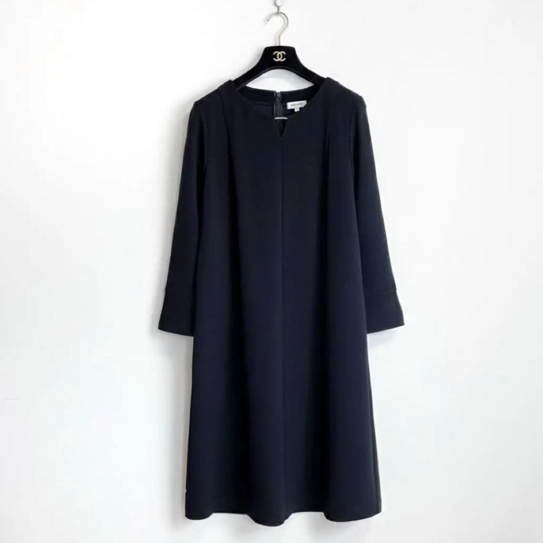 【Leilian】Vネックワンピース　近年モデル　ネイビー　大きいサイズ　13+