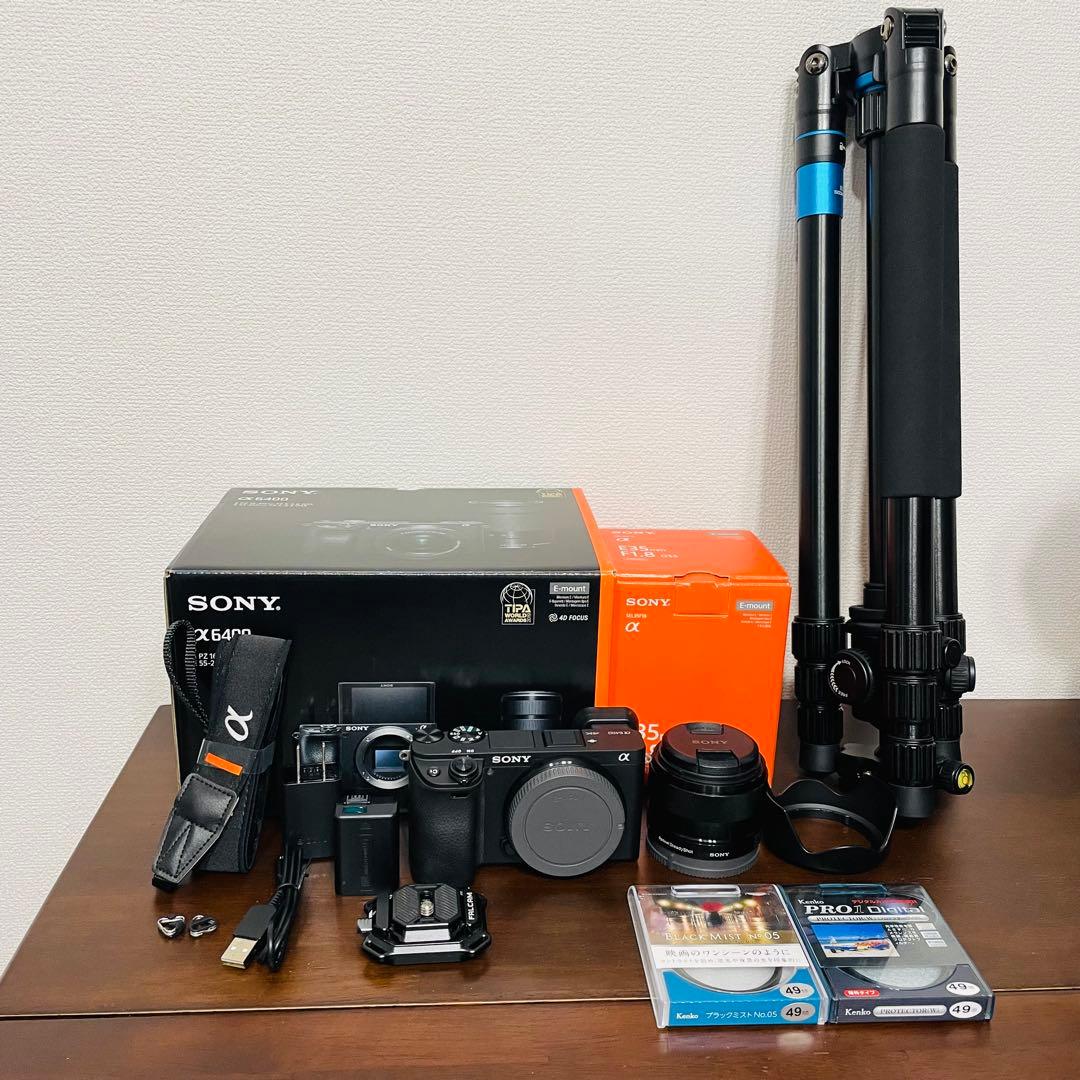 【美品】α6400本体（シャッター回数770回）＋35mm単焦点レンズ＋三脚等