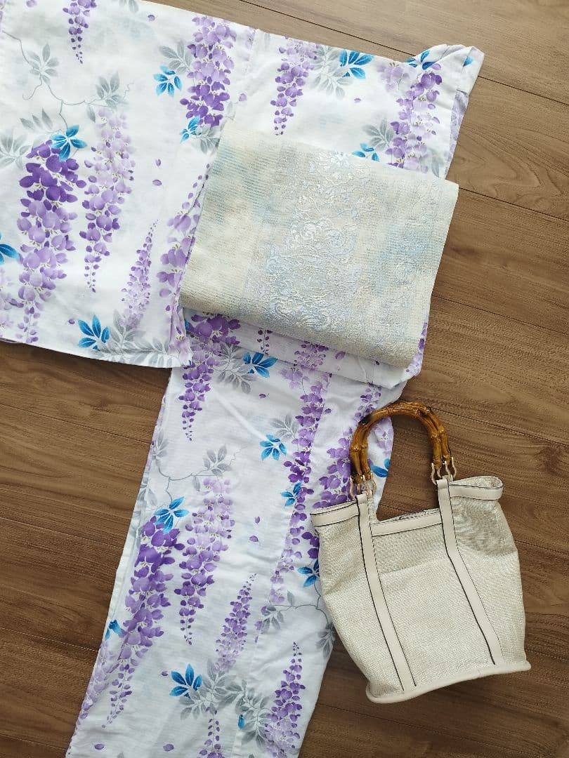 【美品】人気の藤柄！ 浴衣 綿紅梅