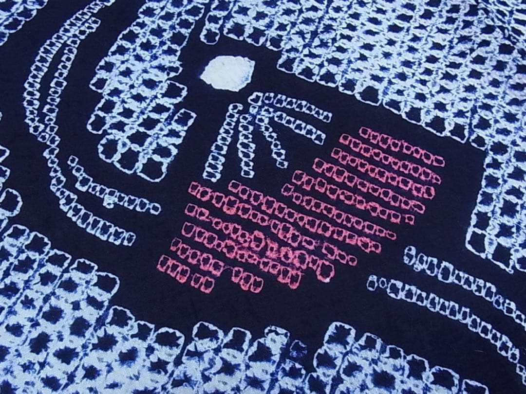 有松絞り　浴衣　トールサイズ　三浦絞り　扇子　　　　　紺地　有松鳴海絞り