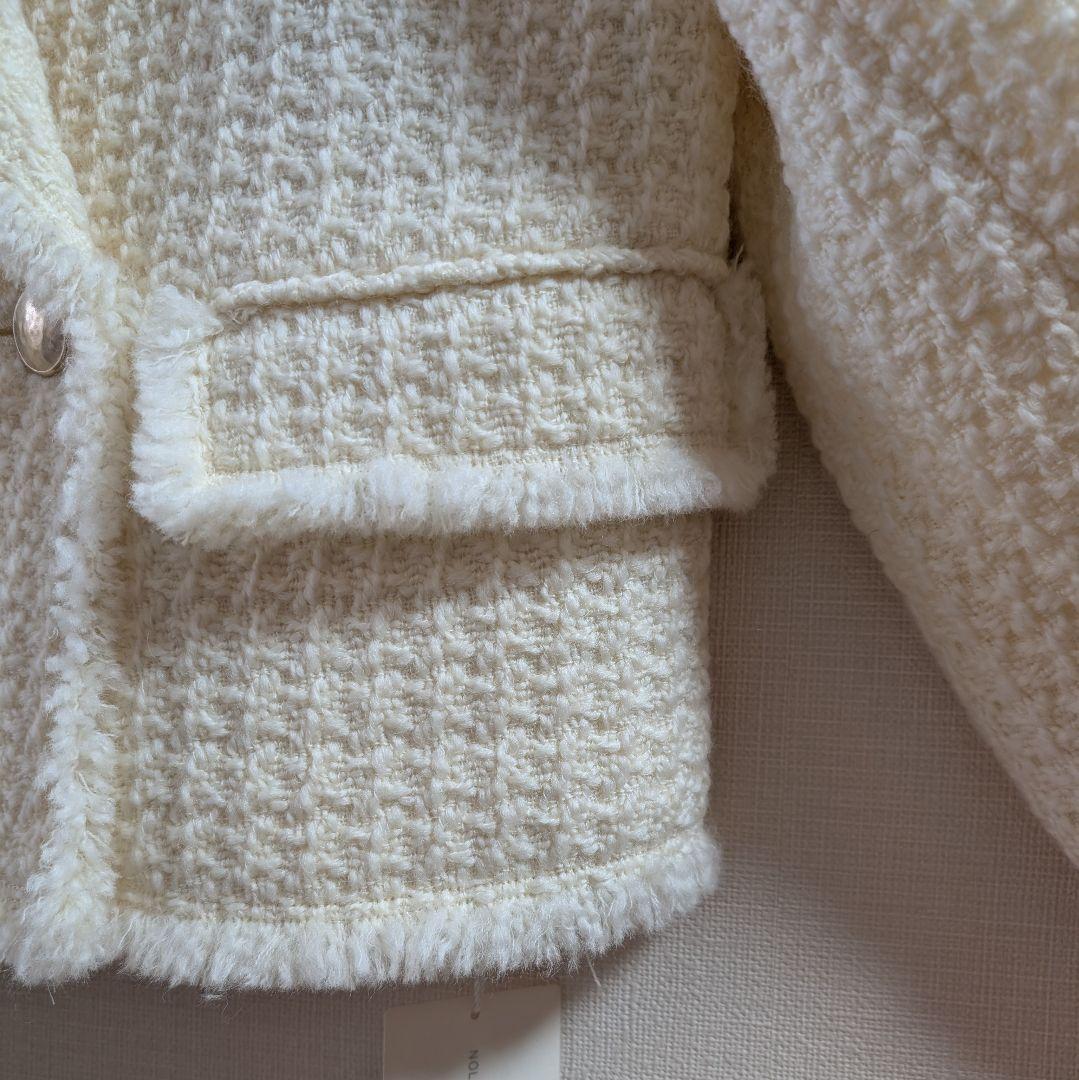 タグ付未使用◆ノーリーズ◆ツィードジャケット フリンジ セットアップ可 白