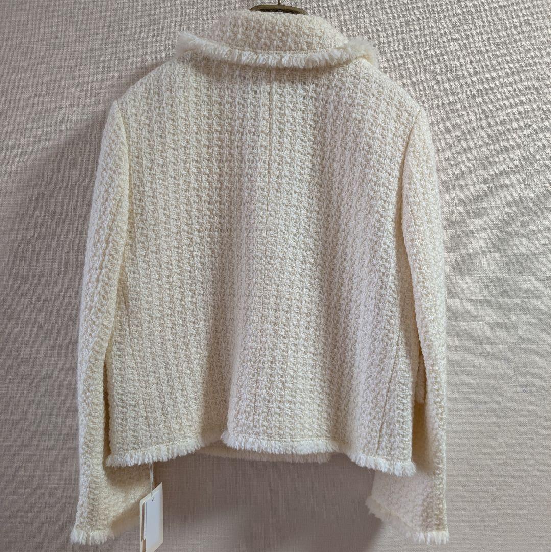 タグ付未使用◆ノーリーズ◆ツィードジャケット フリンジ セットアップ可 白