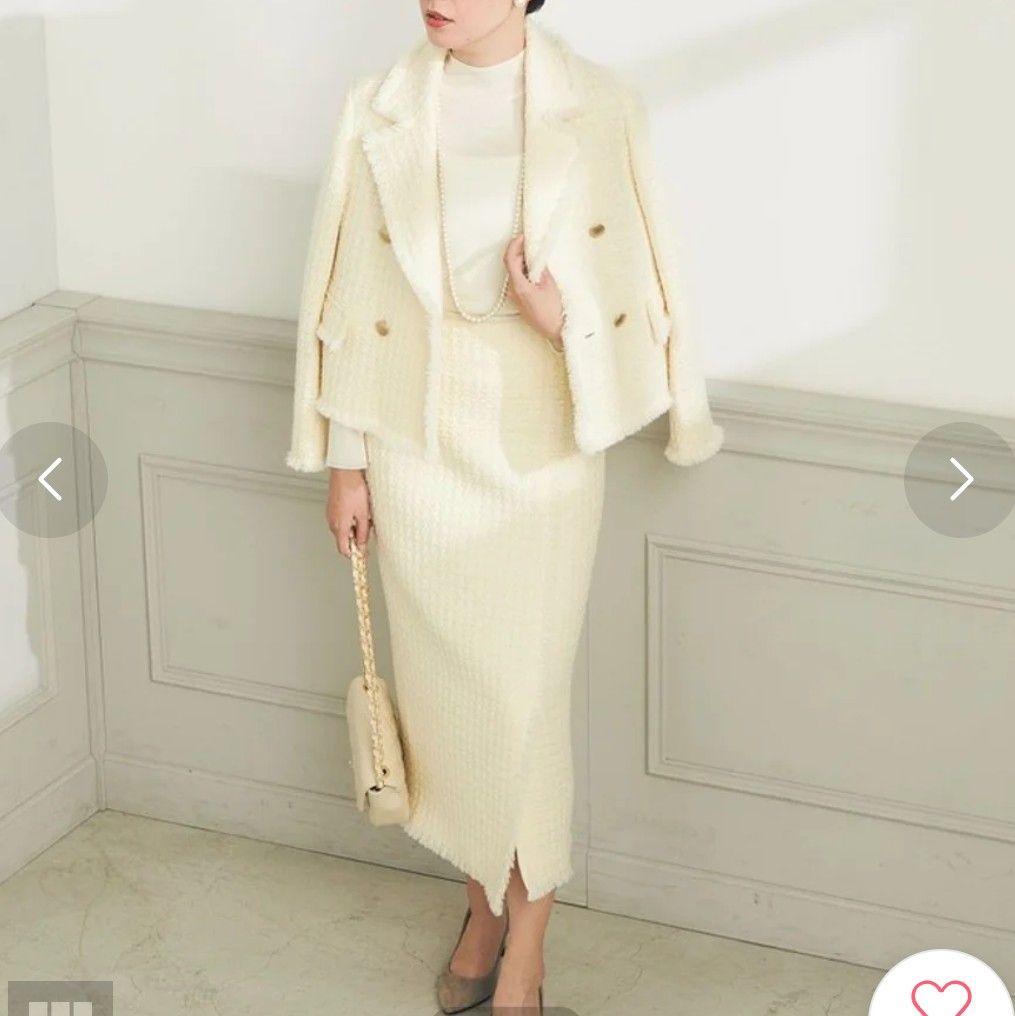 タグ付未使用◆ノーリーズ◆ツィードジャケット フリンジ セットアップ可 白