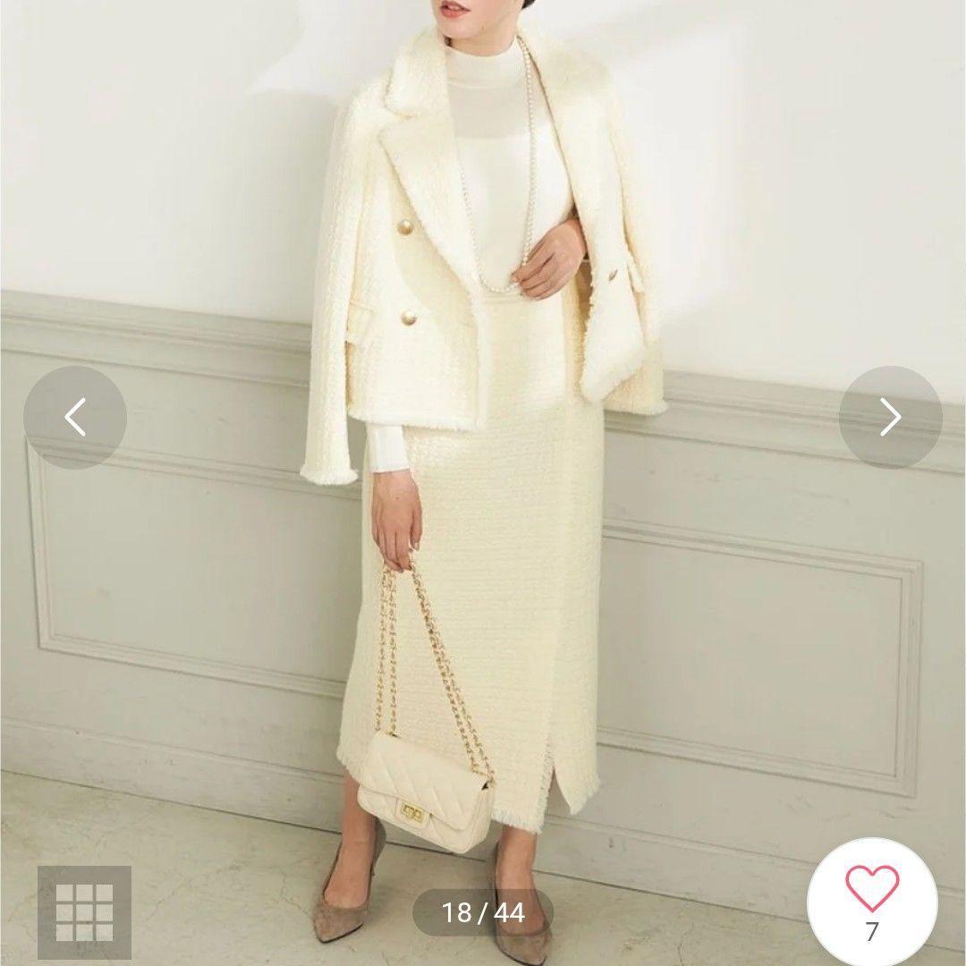 タグ付未使用◆ノーリーズ◆ツィードジャケット フリンジ セットアップ可 白