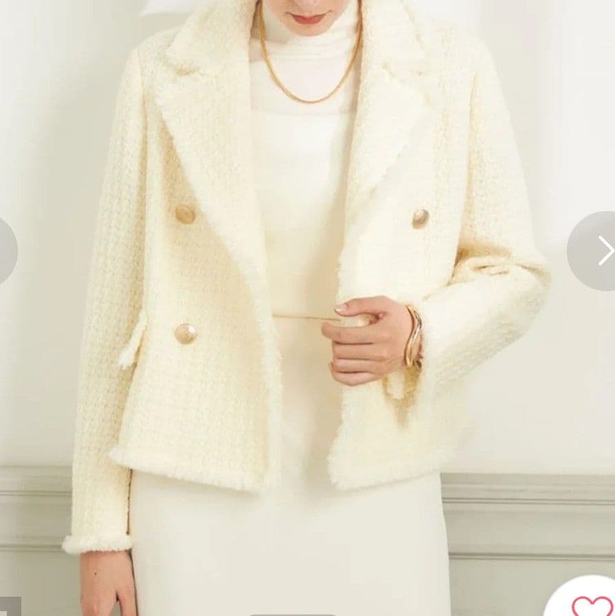 タグ付未使用◆ノーリーズ◆ツィードジャケット フリンジ セットアップ可 白