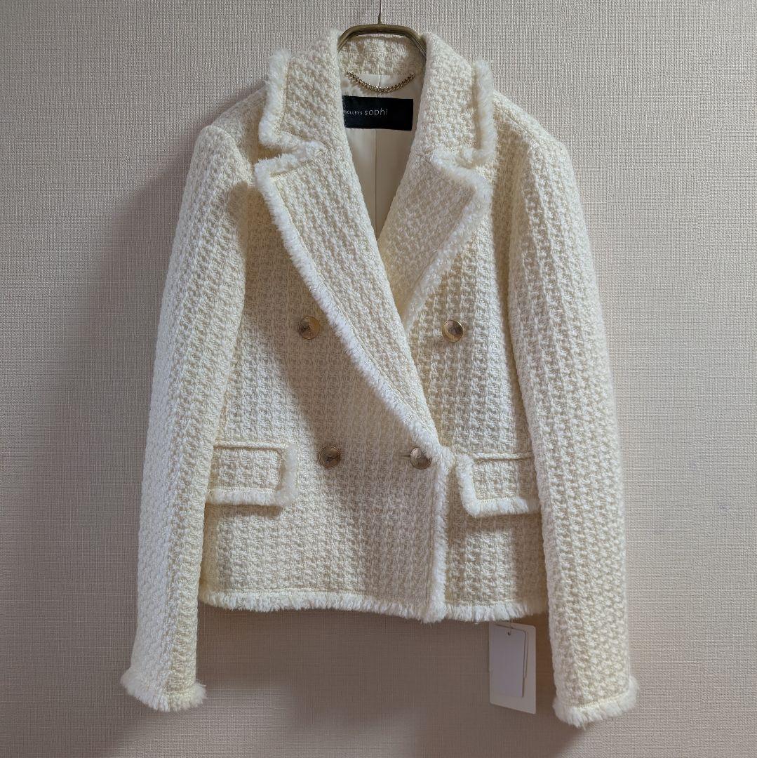 タグ付未使用◆ノーリーズ◆ツィードジャケット フリンジ セットアップ可 白