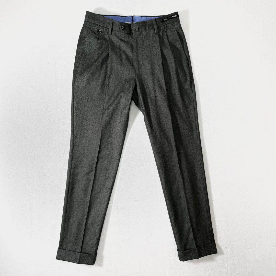 美品 PT01 BEAMS F ストレッチ ツータック スラックス ダブル 44