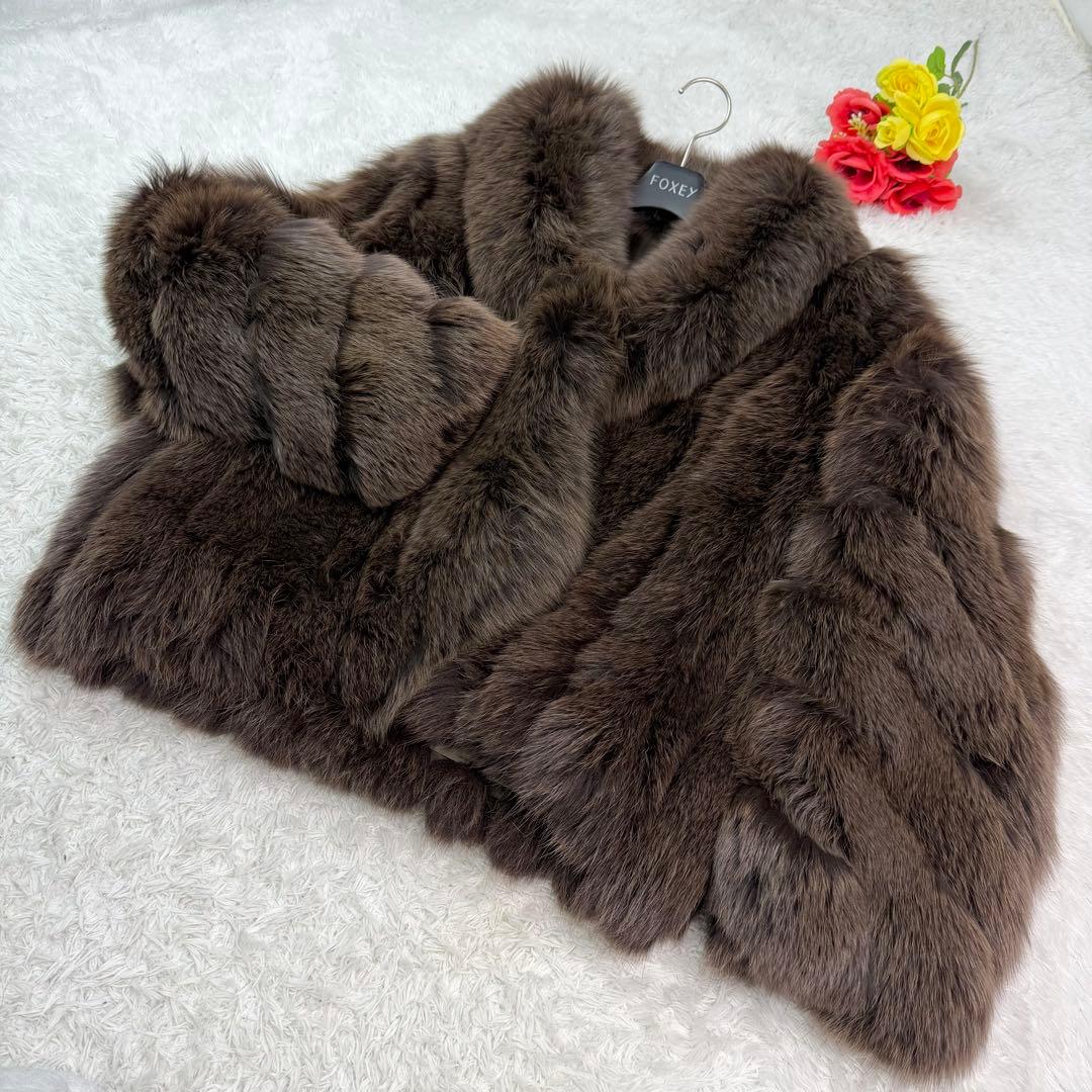 デザイン◎ ブルーフォックス クロップド 本毛皮 袖太 毛並み〇 なめし柔らか