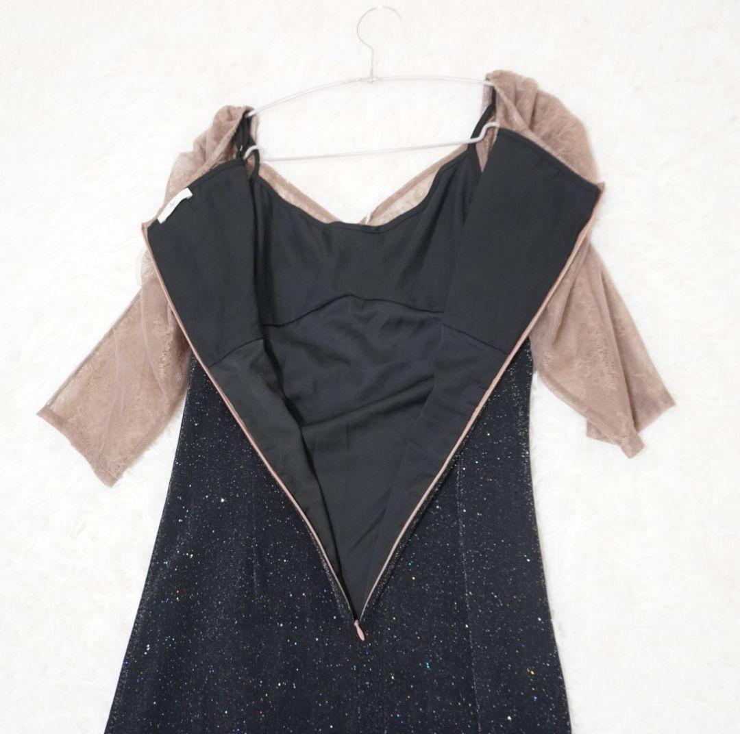 Leja　レース切替透けキラキラAラインロングドレスワンピース　美脚効果　結婚式