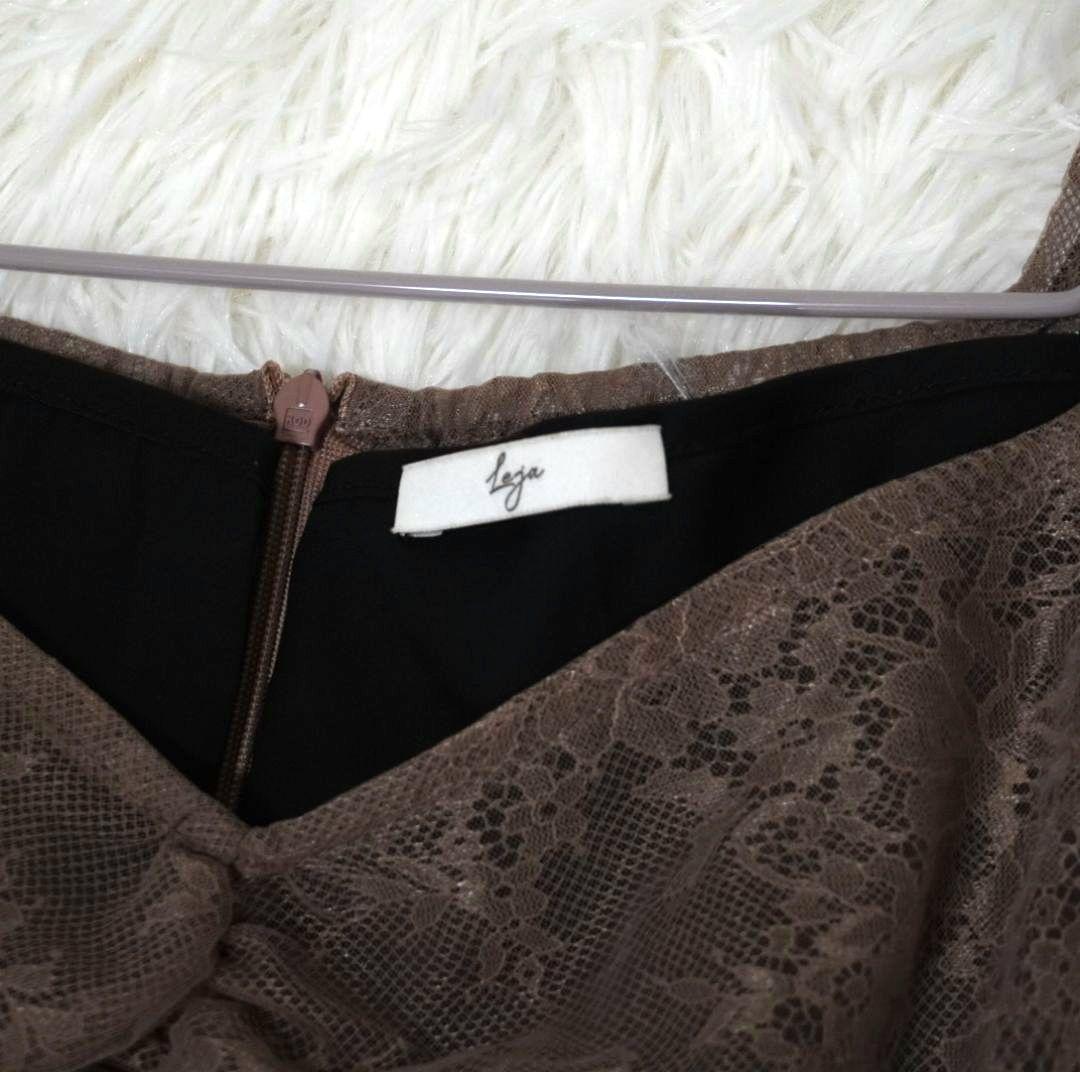 Leja　レース切替透けキラキラAラインロングドレスワンピース　美脚効果　結婚式