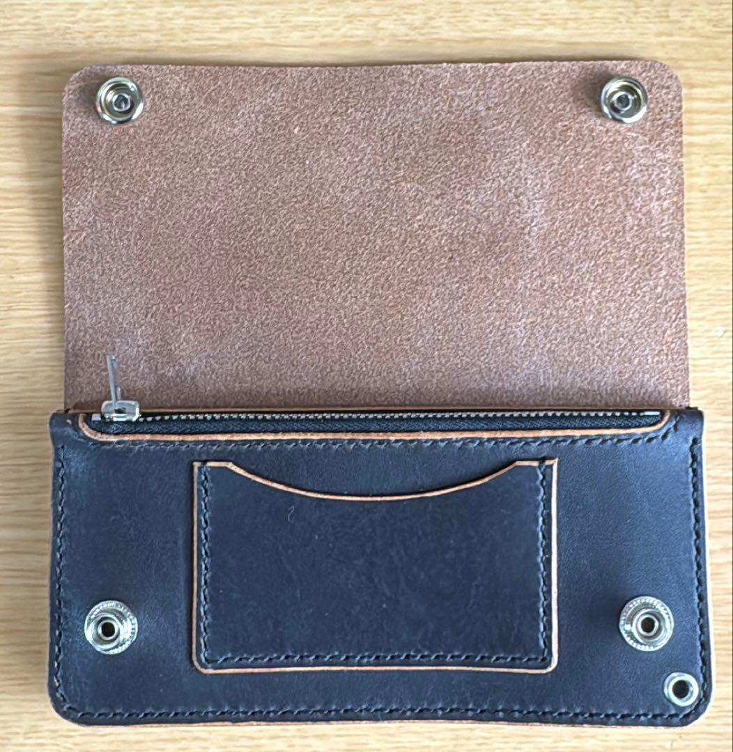 トラッカーウォレット　国産ヌメ革　3層　総手縫い　茶芯　真鍮金具