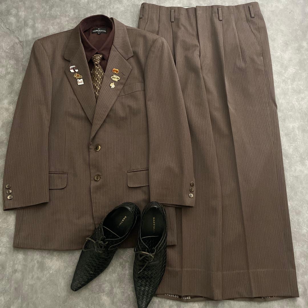 極上 イタリア製 Zegna 霜降りストライプスーツ×OLD GUCCIネクタイ