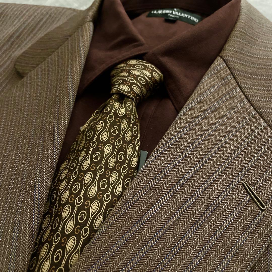 極上 イタリア製 Zegna 霜降りストライプスーツ×OLD GUCCIネクタイ