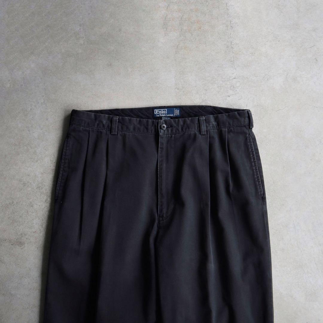 90s ラルフローレン ポロチノ ツータックチノ黒ブラック USA W36L30