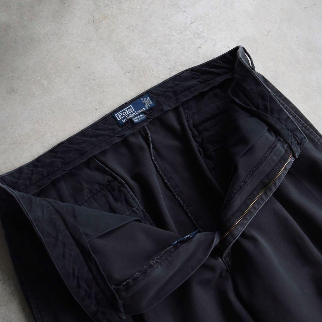 90s ラルフローレン ポロチノ ツータックチノ黒ブラック USA W36L30