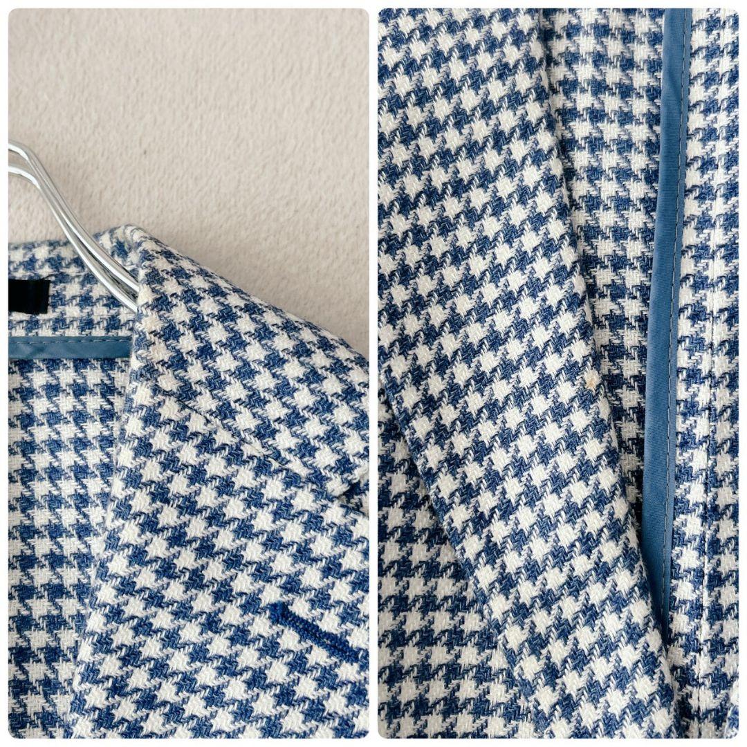 タリアトーレ テーラードジャケット 千鳥格子柄 ライトブルー リネン混 44