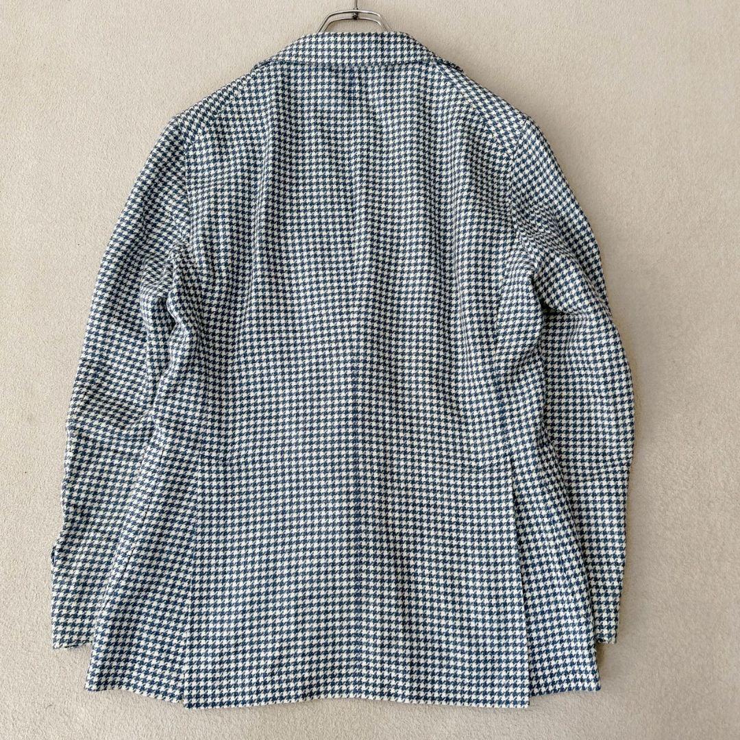 タリアトーレ テーラードジャケット 千鳥格子柄 ライトブルー リネン混 44
