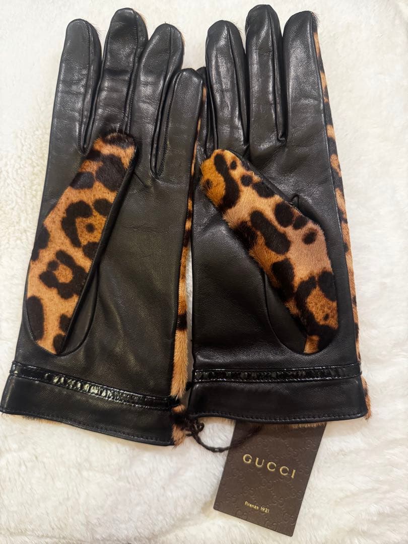 GUCCI レオパード 手袋 未使用タグ付き レザー ハラコ