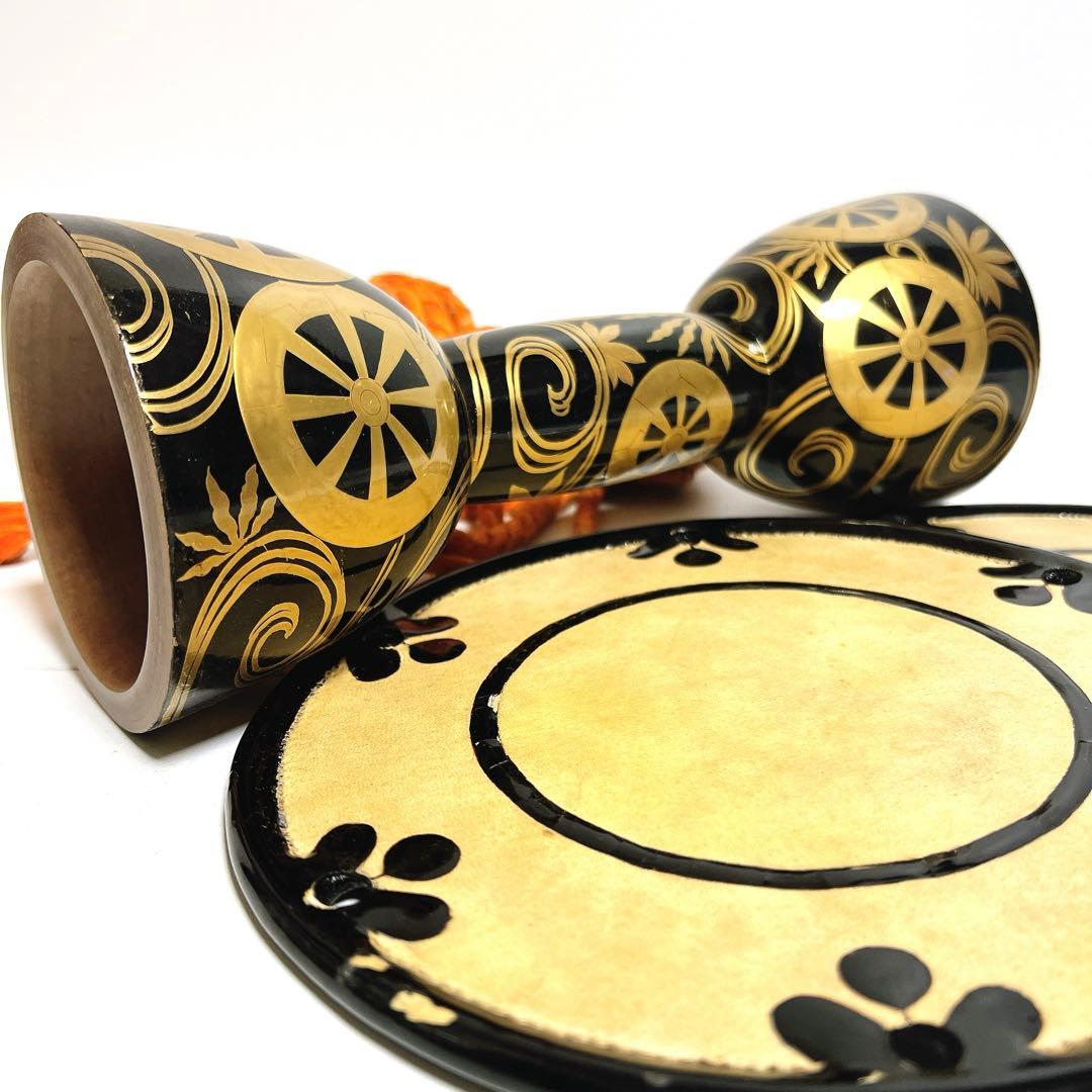 【希少】鼓　蒔絵　小鼓　胴　和楽器　漆塗り　伝統芸能　能 歌舞伎　竹雀　金彩