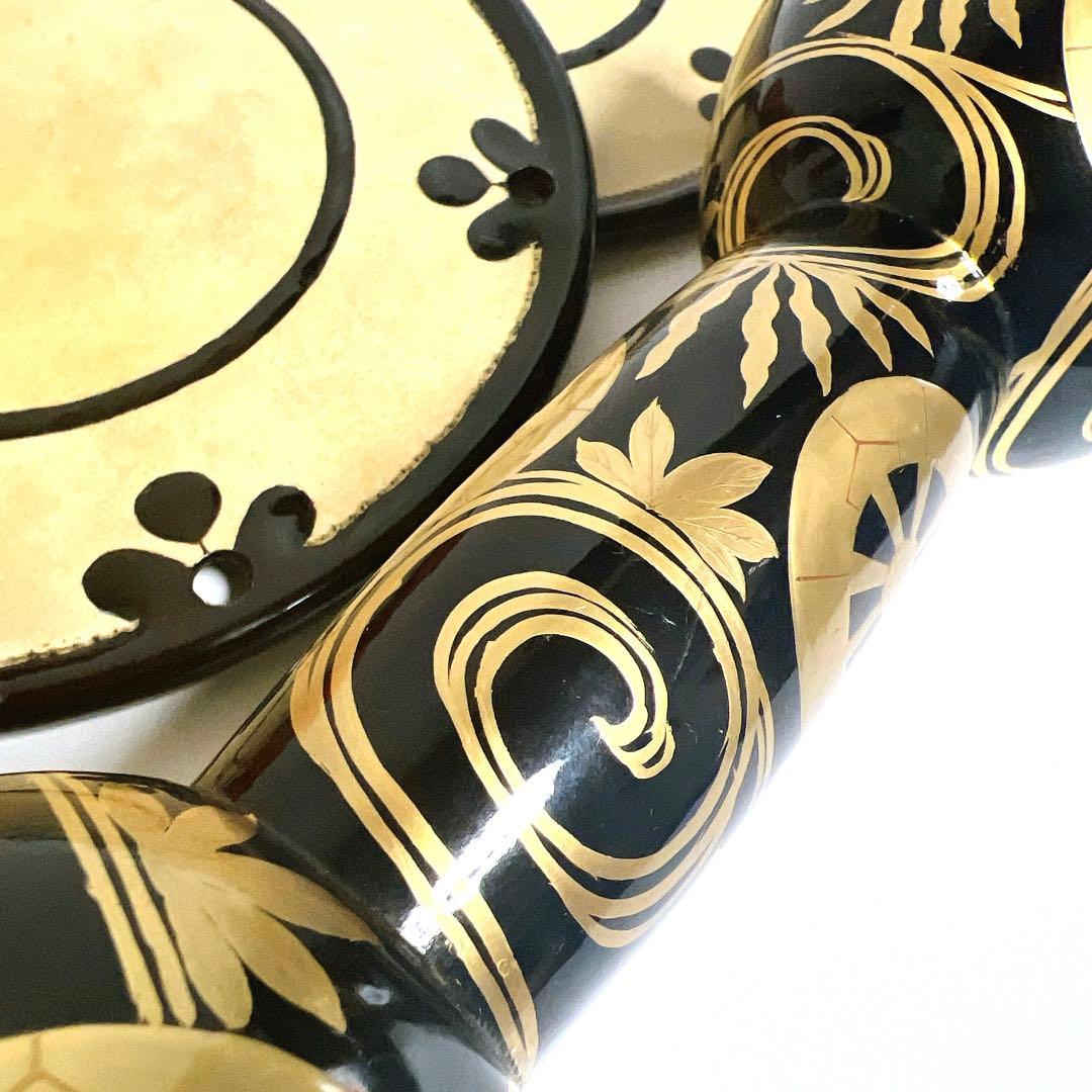 【希少】鼓　蒔絵　小鼓　胴　和楽器　漆塗り　伝統芸能　能 歌舞伎　竹雀　金彩