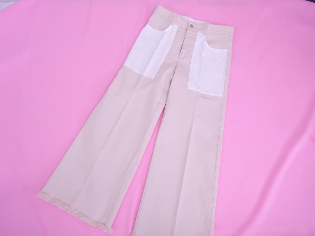 ステラマッカートニー　ワイドコットンデニムパンツ　バギー　ホワイトライトベージュ