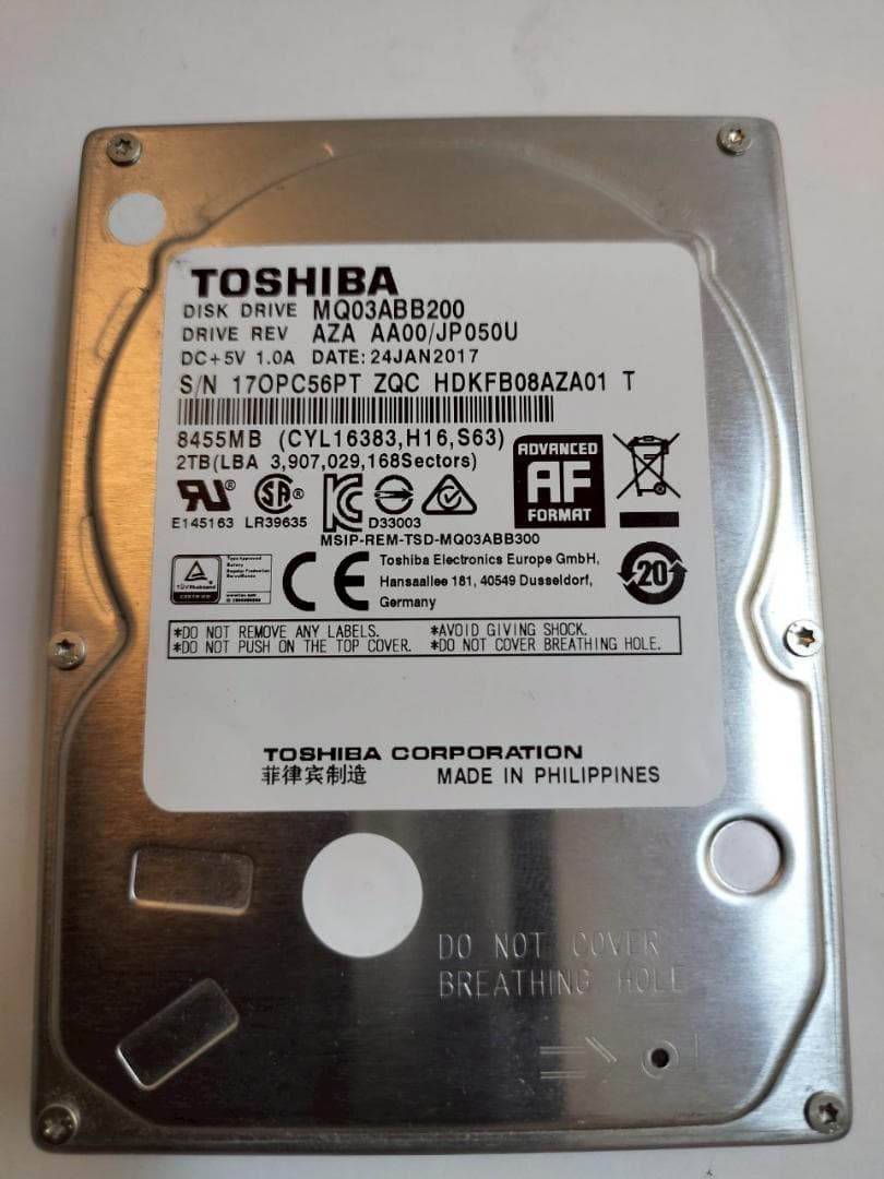 【正常】TOSHIBA MQ03ABB200 2TB HDD【匿名配送】