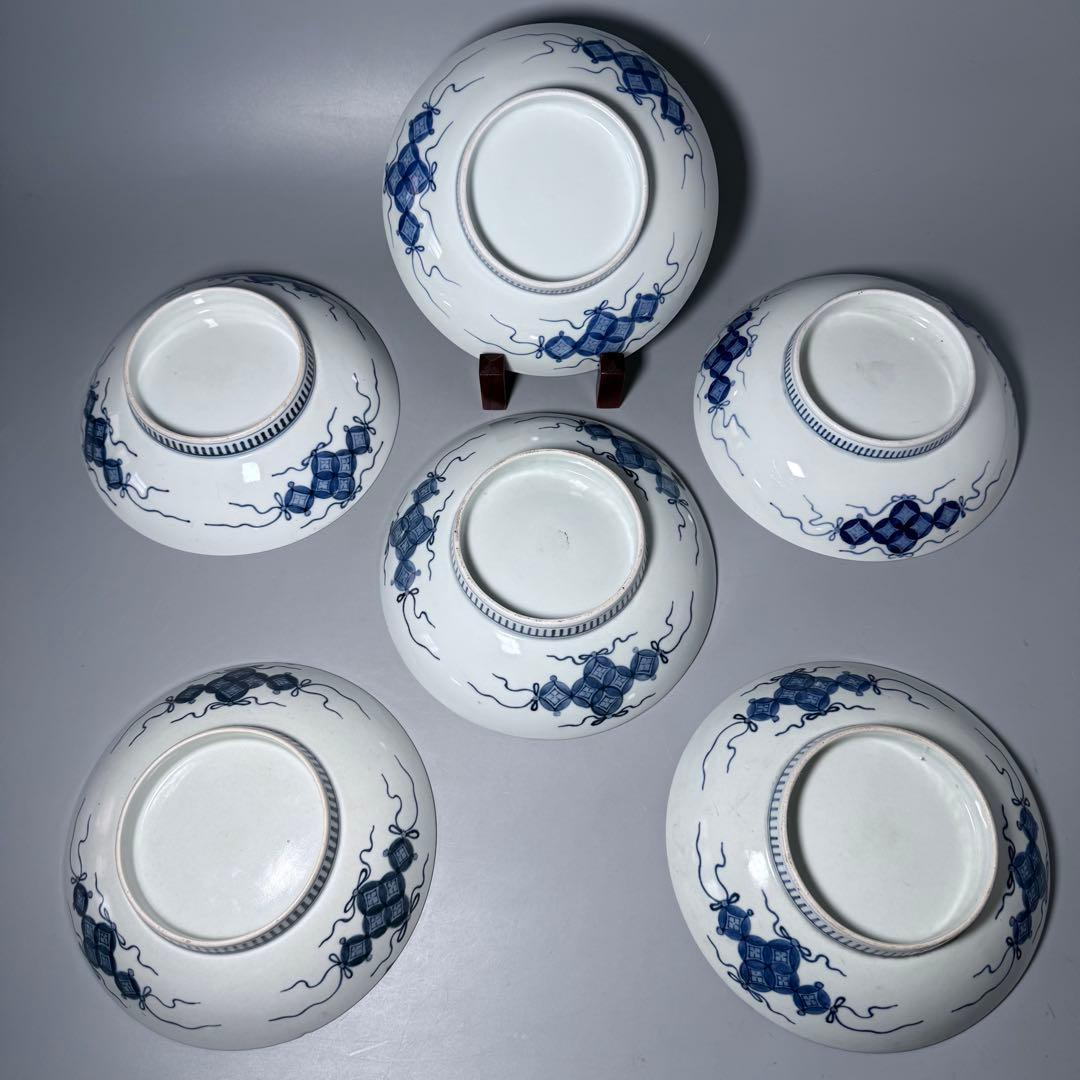 後期鍋島　染付芙蓉文中皿　六客　江戸後期〜明治初期　同手図録掲載品　20.7cm