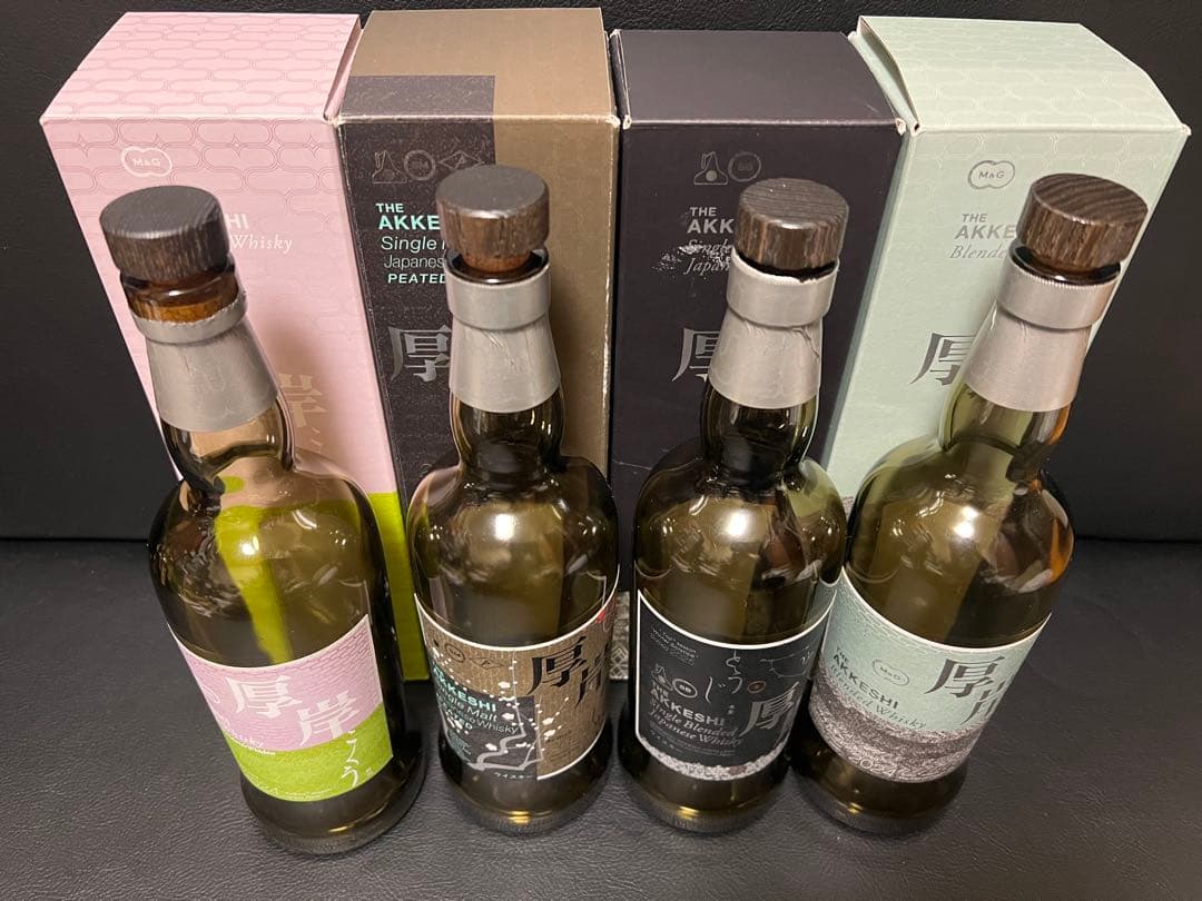 AKKESHI 厚岸ウイスキー 空瓶・空箱　穀雨・立春・冬至・霜降4本セット