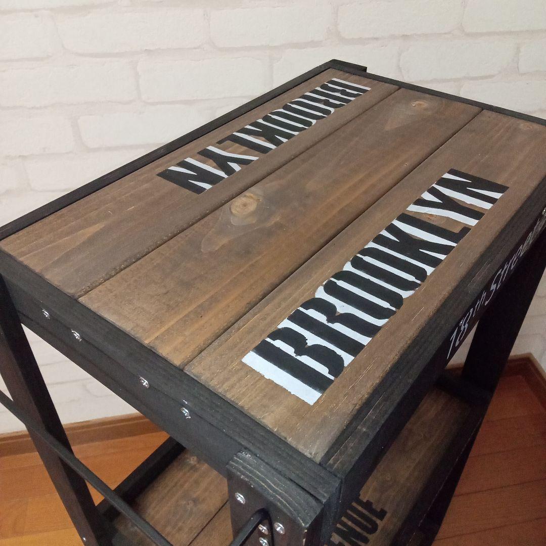 【ハンドメイド】ブルックリンスタイル キャスター付きワゴンシェルフ