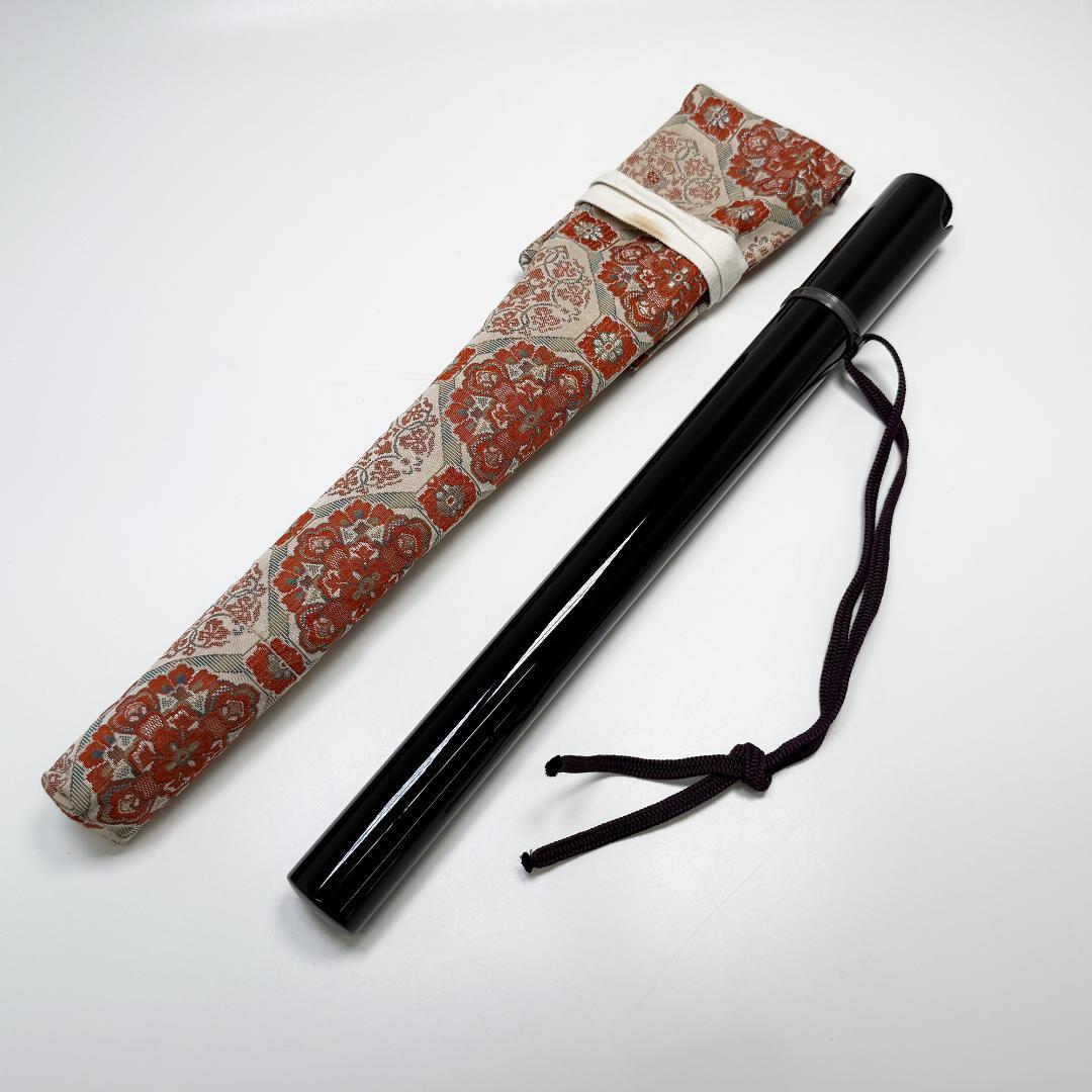 年代物 能管 39.5㎝ 竹管 内朱塗 能笛 頭金 和楽器 横笛