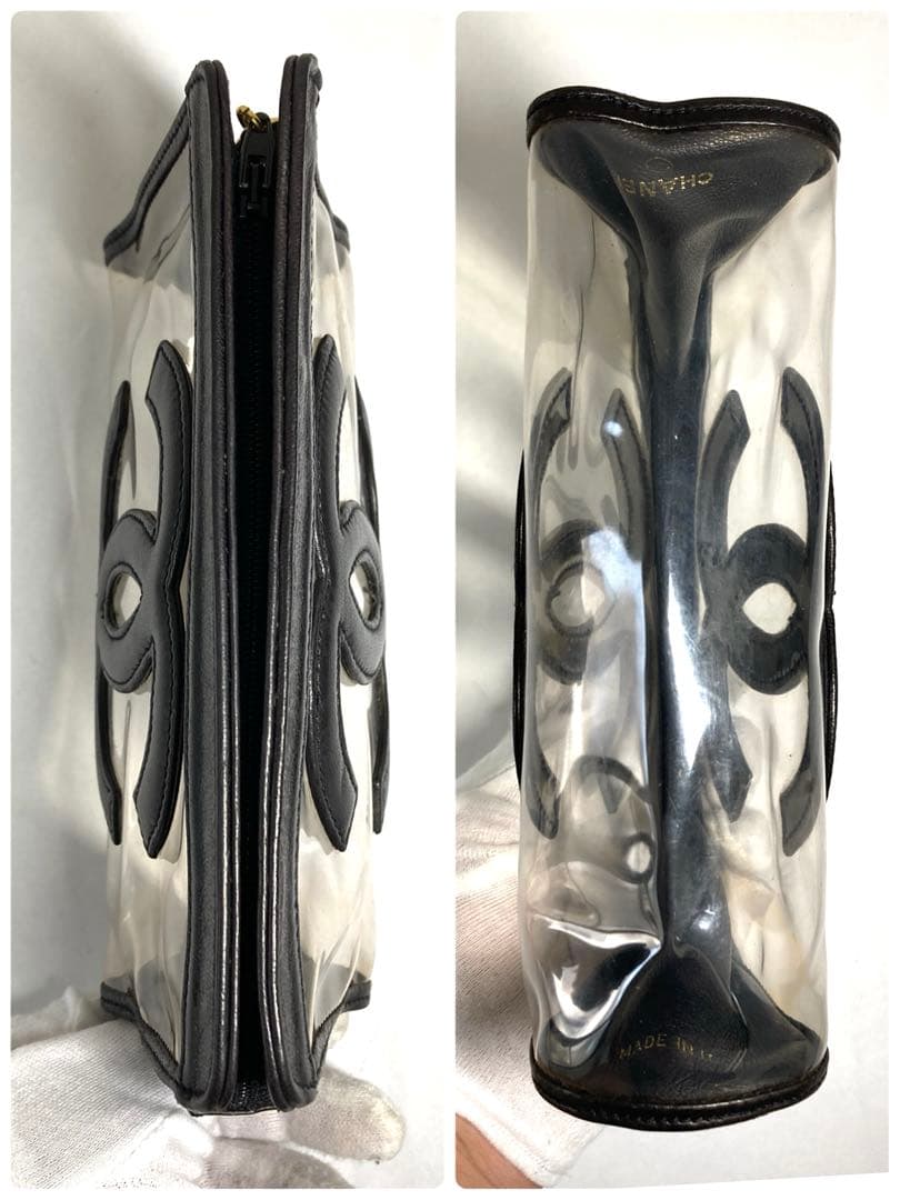 良品　シャネル　ココマーク　クリア　ビニール　クラッチバッグ　ポーチ　ブラック