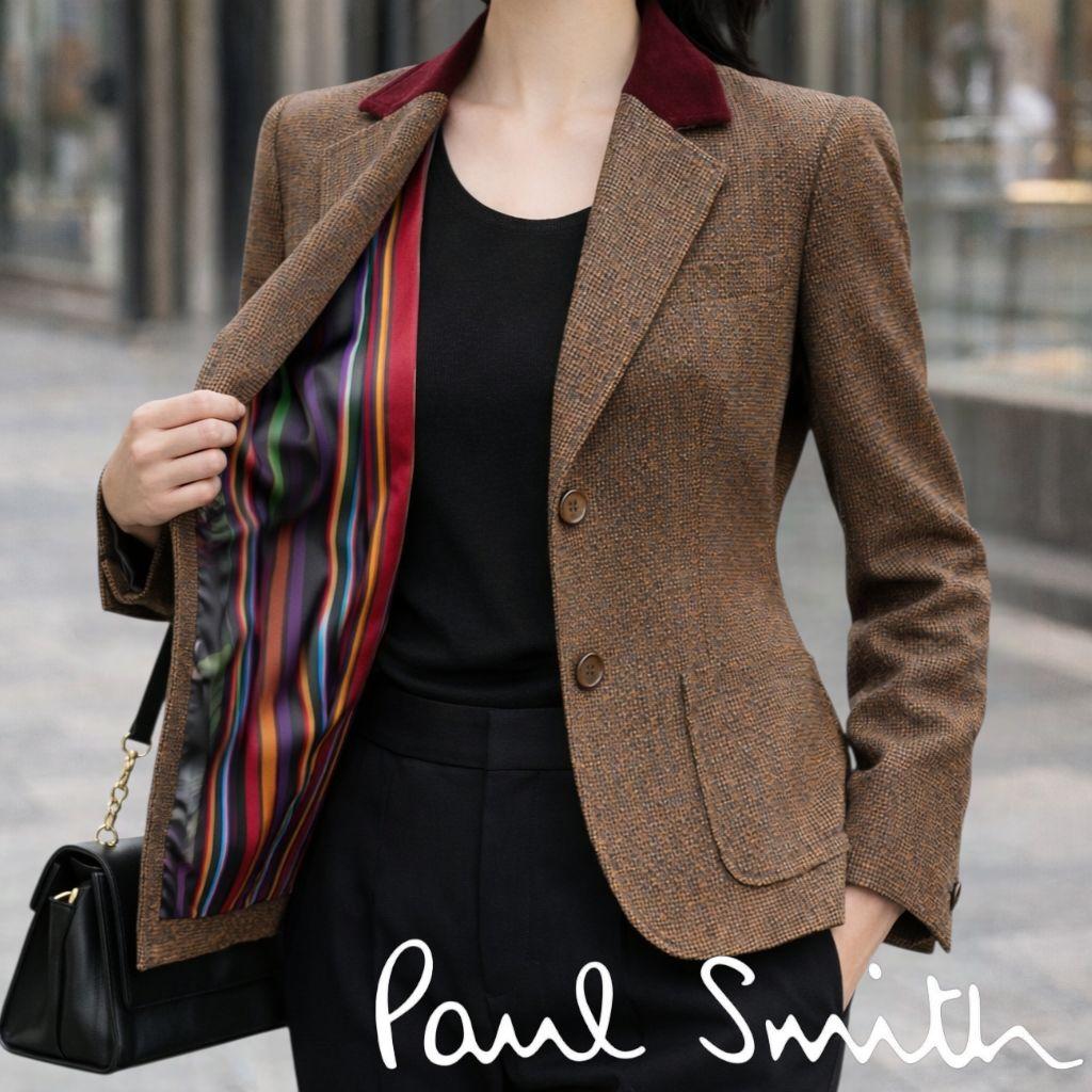 ポールスミス ブラック マルチカラー ベルベット襟 ツイード ジャケット 38