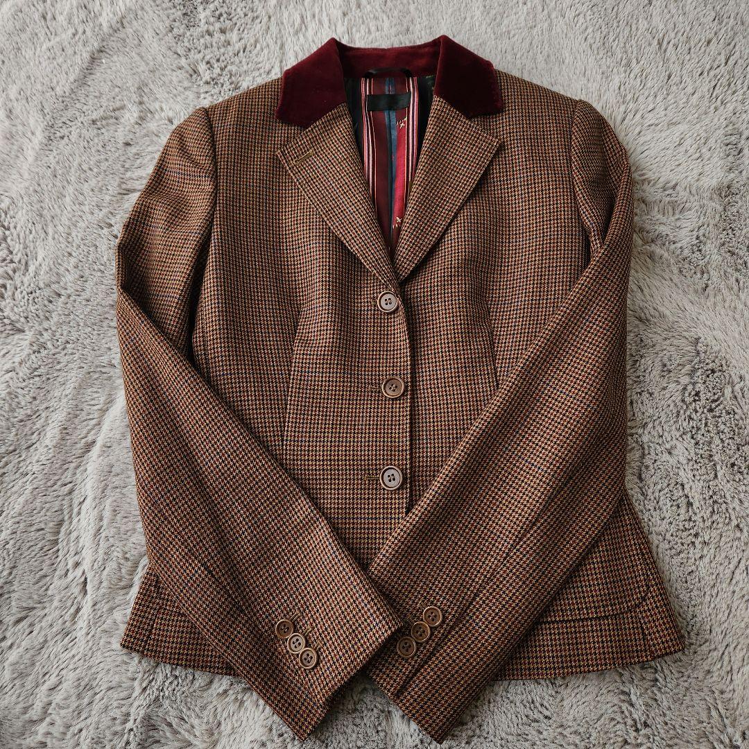 ポールスミス ブラック マルチカラー ベルベット襟 ツイード ジャケット 38