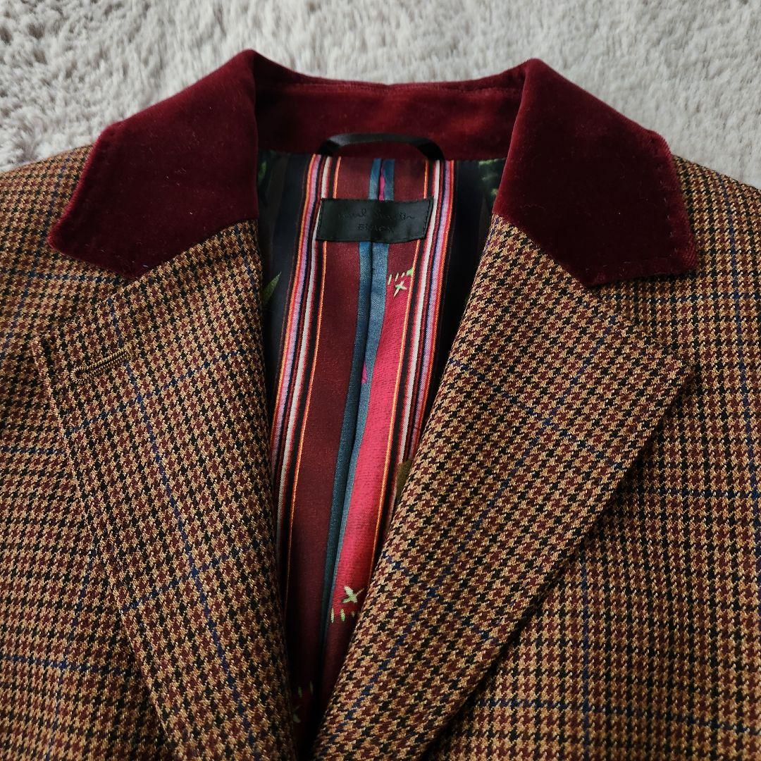ポールスミス ブラック マルチカラー ベルベット襟 ツイード ジャケット 38