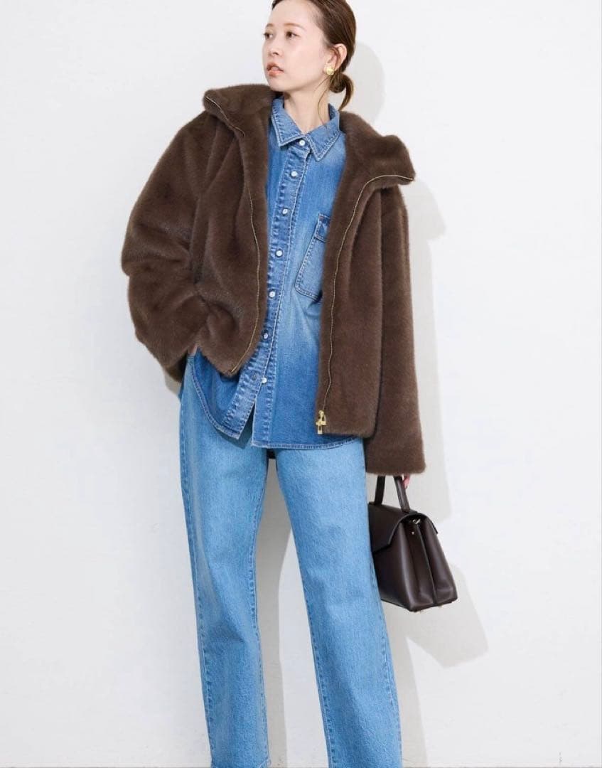 スローブイエナ　フェイクファーフードブルゾン　ブラウン